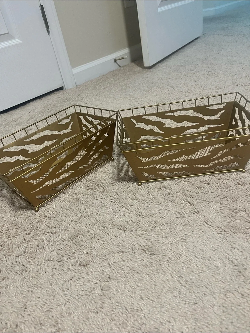 Gold Metal Decorative Storage Baskets - Set of 2